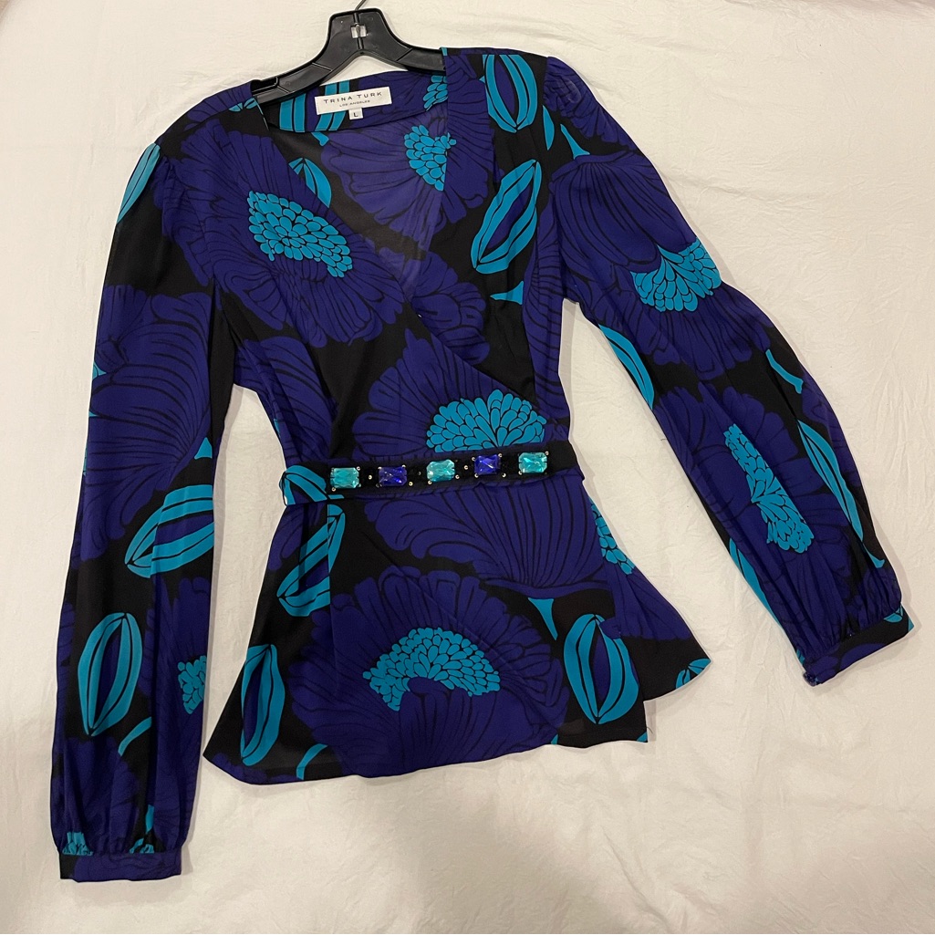 Trina Turk Silk Wrap Style Blouse